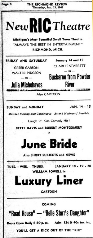 Ric Theater - Ric Theatre Advertisement Jan 13 1949 (newer photo)